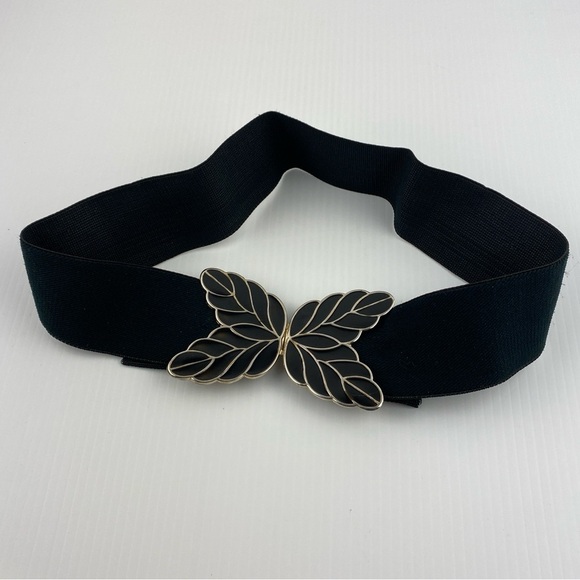 Vintage Stretch Belt Black with Four Leaf Clasp Adjustable Length - Picture 1 of 5